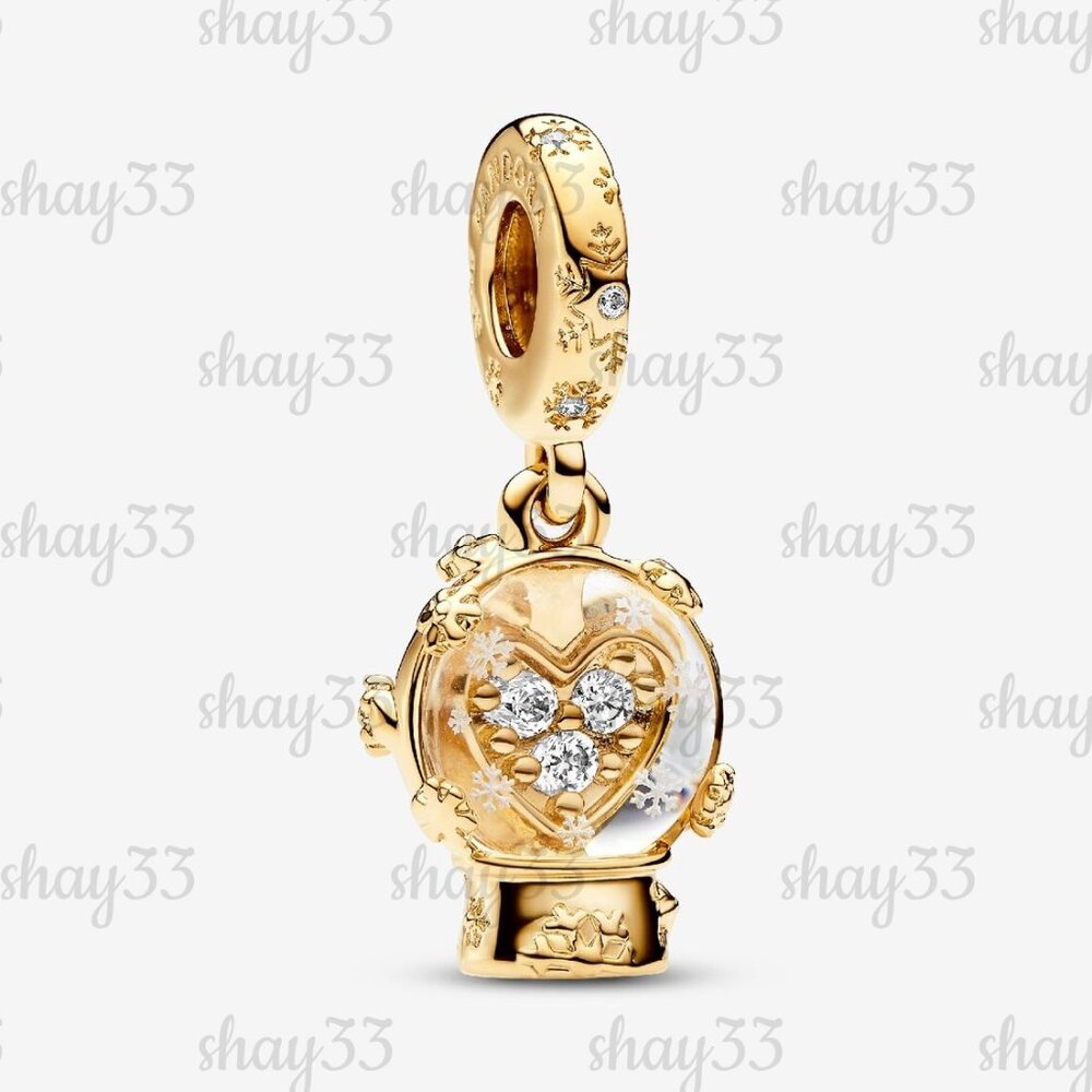 Pandora Heart Snowflake Snow Globe Dangle Charm